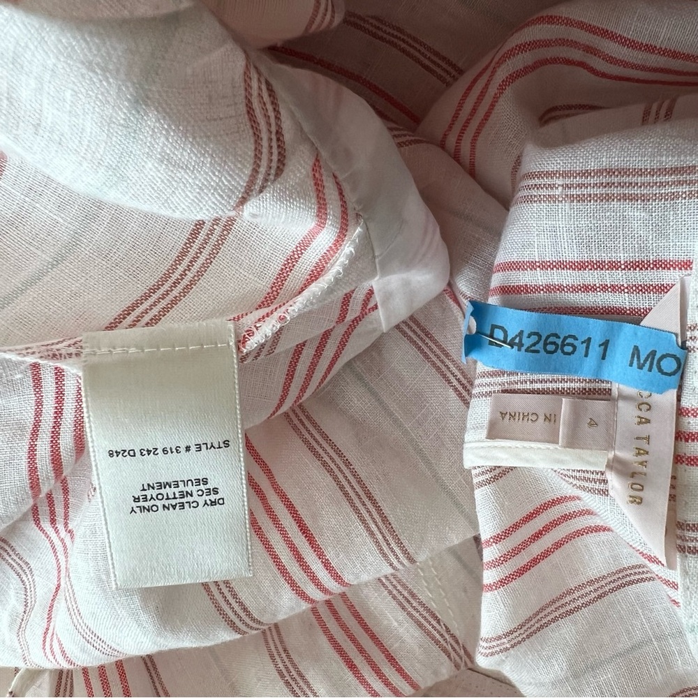 Rebecca Taylor Linen Yarn Striped Ruffle Wrap Mini Dress Sleeveless Size 4 - Picture 9 of 10